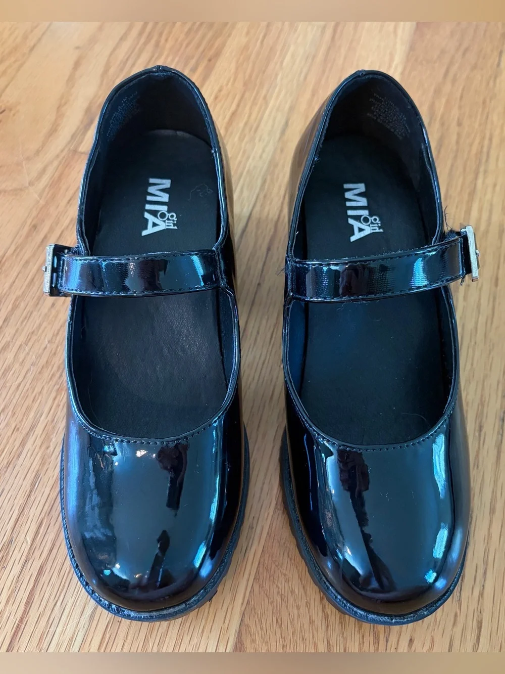 MIA Girls Black Patent Mary Jane Heeled Dress Shoes